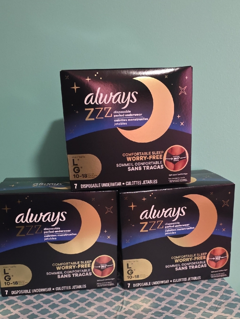 Always ZZZs Disposable Period Underwear Size L, 7 ct- 3 boxes